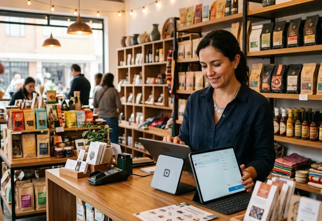 Comercio minorista gestionando ventas e inventario con MicroPOS en mostrador