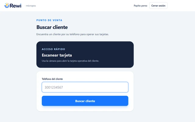Módulo del producto: Terminal POS de sellado y canje — Interfaz minimalista para el dependiente: escaneo de QR y validación ágil de visitas y canjes sin demorar la fila de cobro.